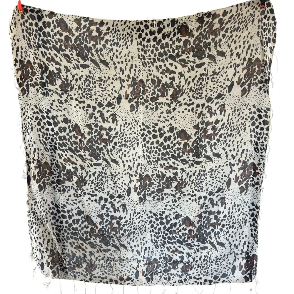 Leopard Print Scarf‎ Brown Black Cream Animal Pattern Fringed Large Wrap